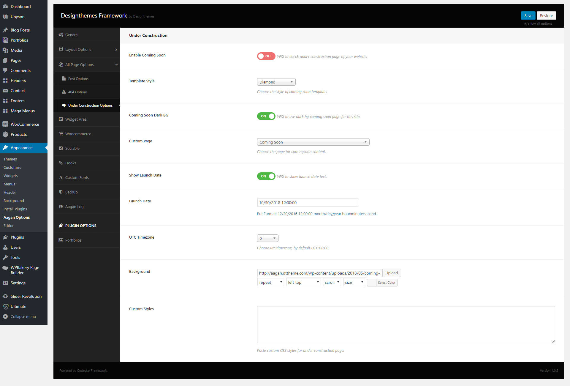 All Page Options