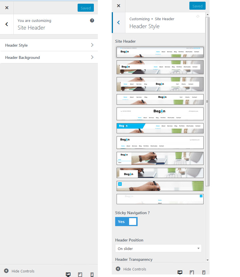 Header layout