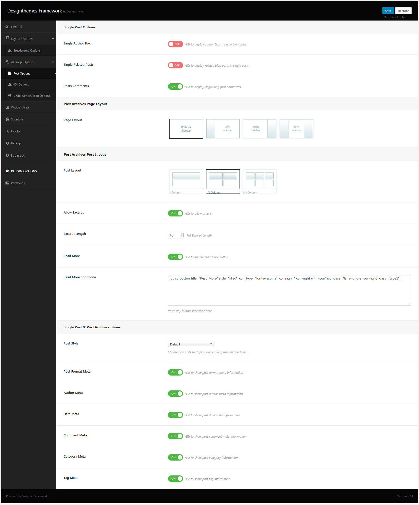 All Page Options