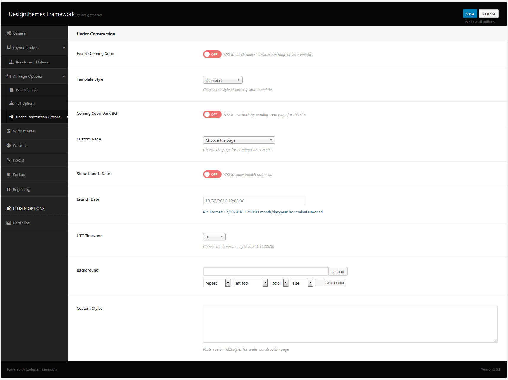 All Page Options