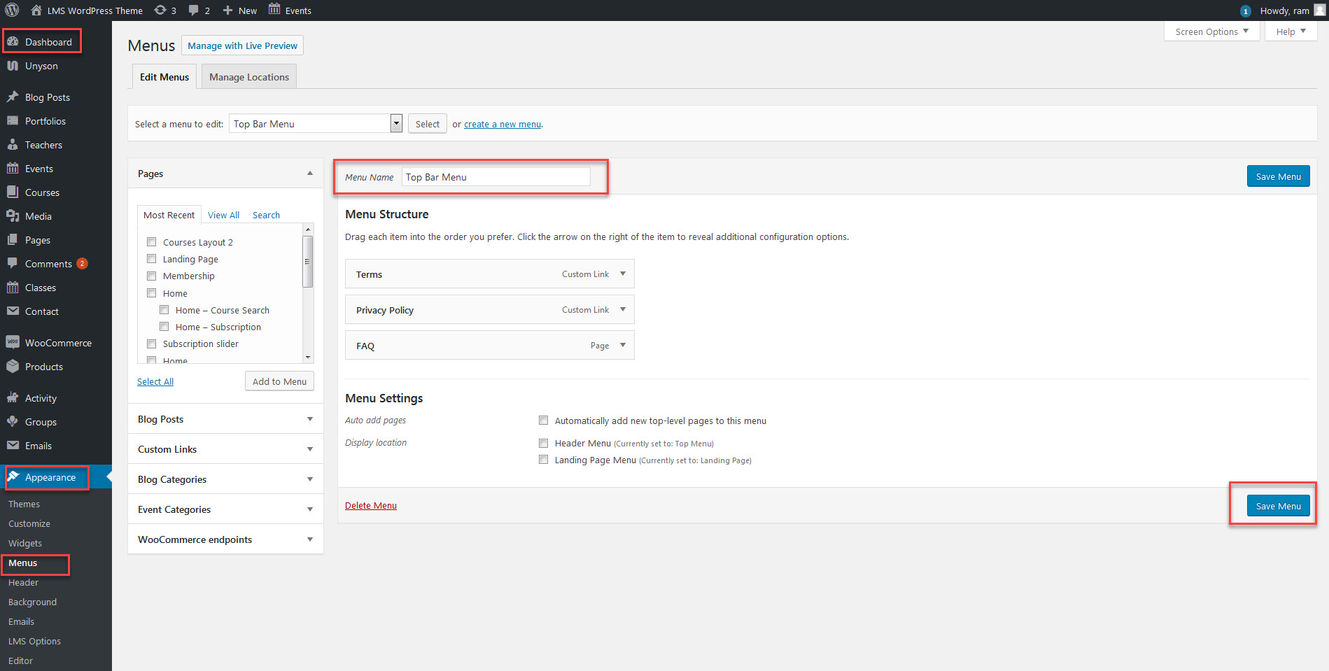   Adding & Organizing Menu Items