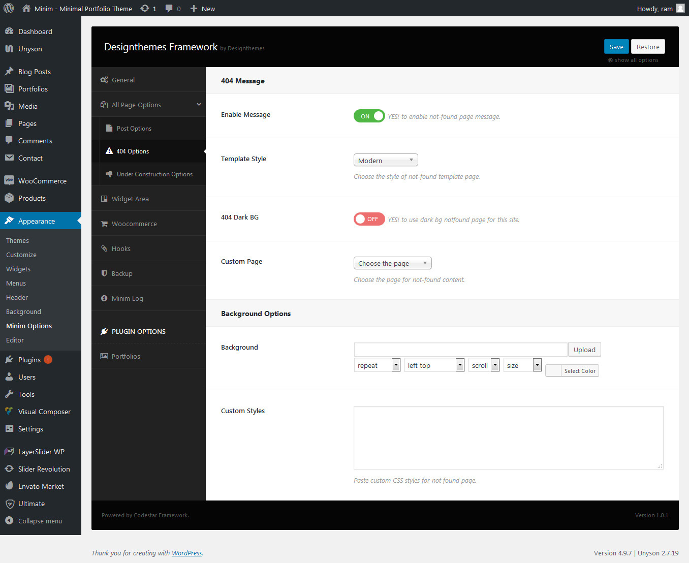 All Page Options