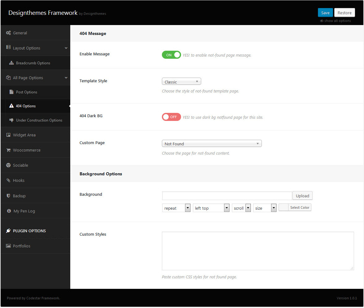 All Page Options