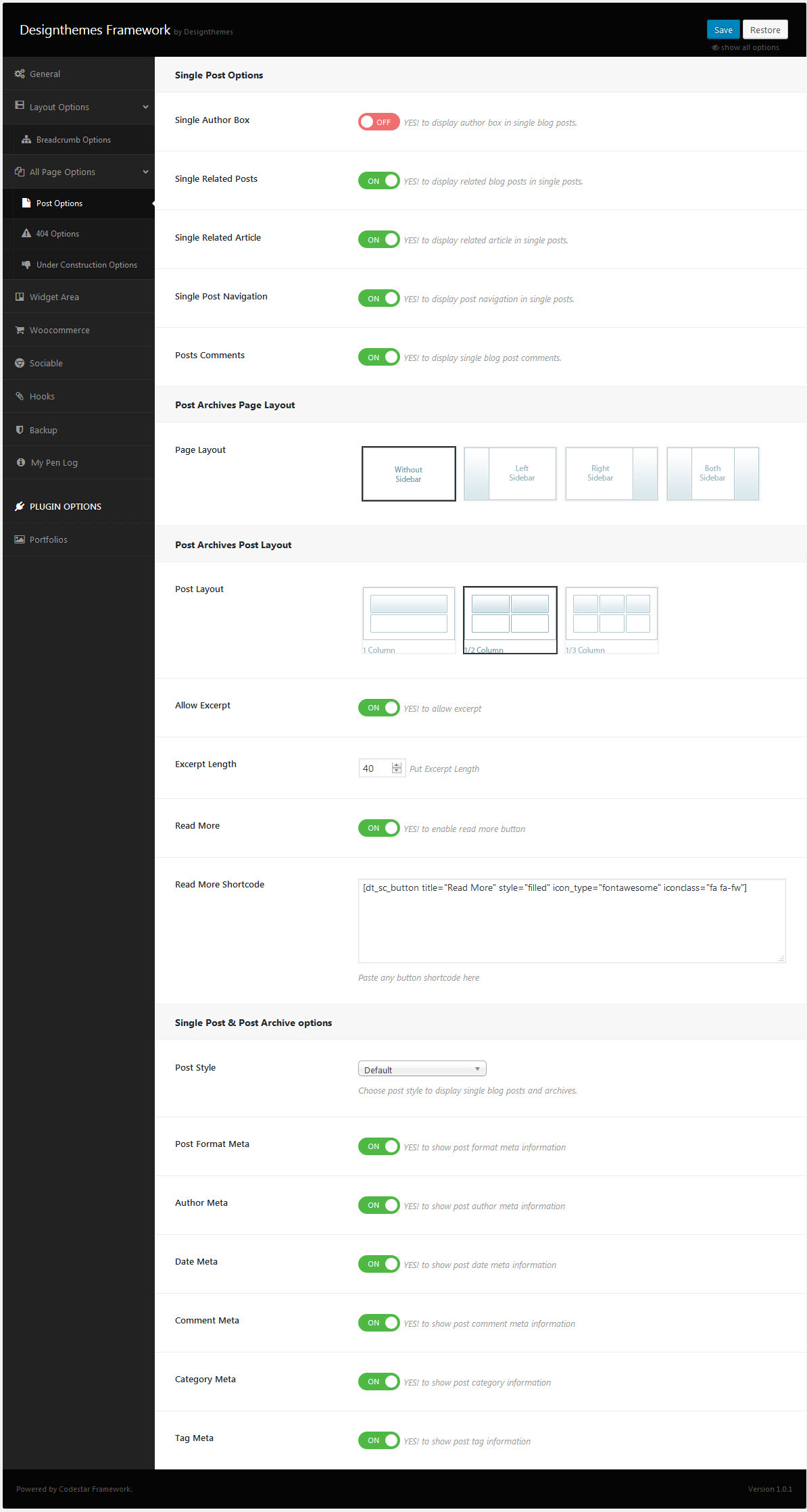 All Page Options
