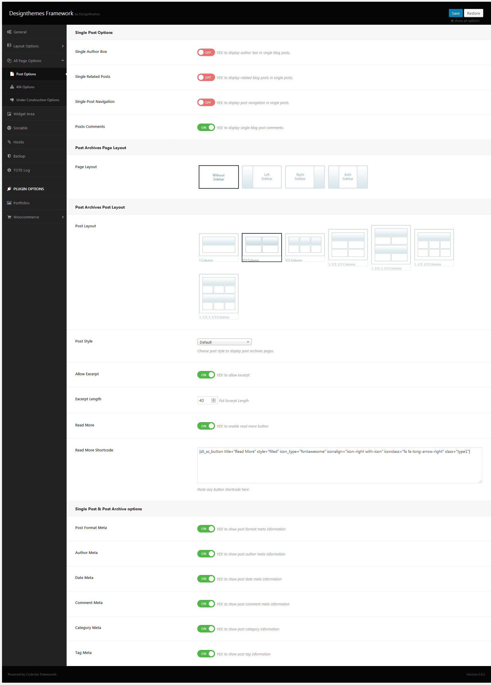All Page Options