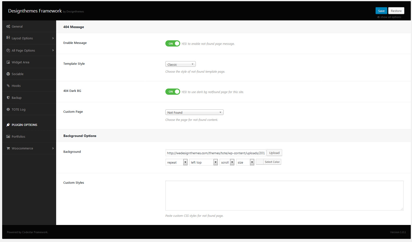 All Page Options
