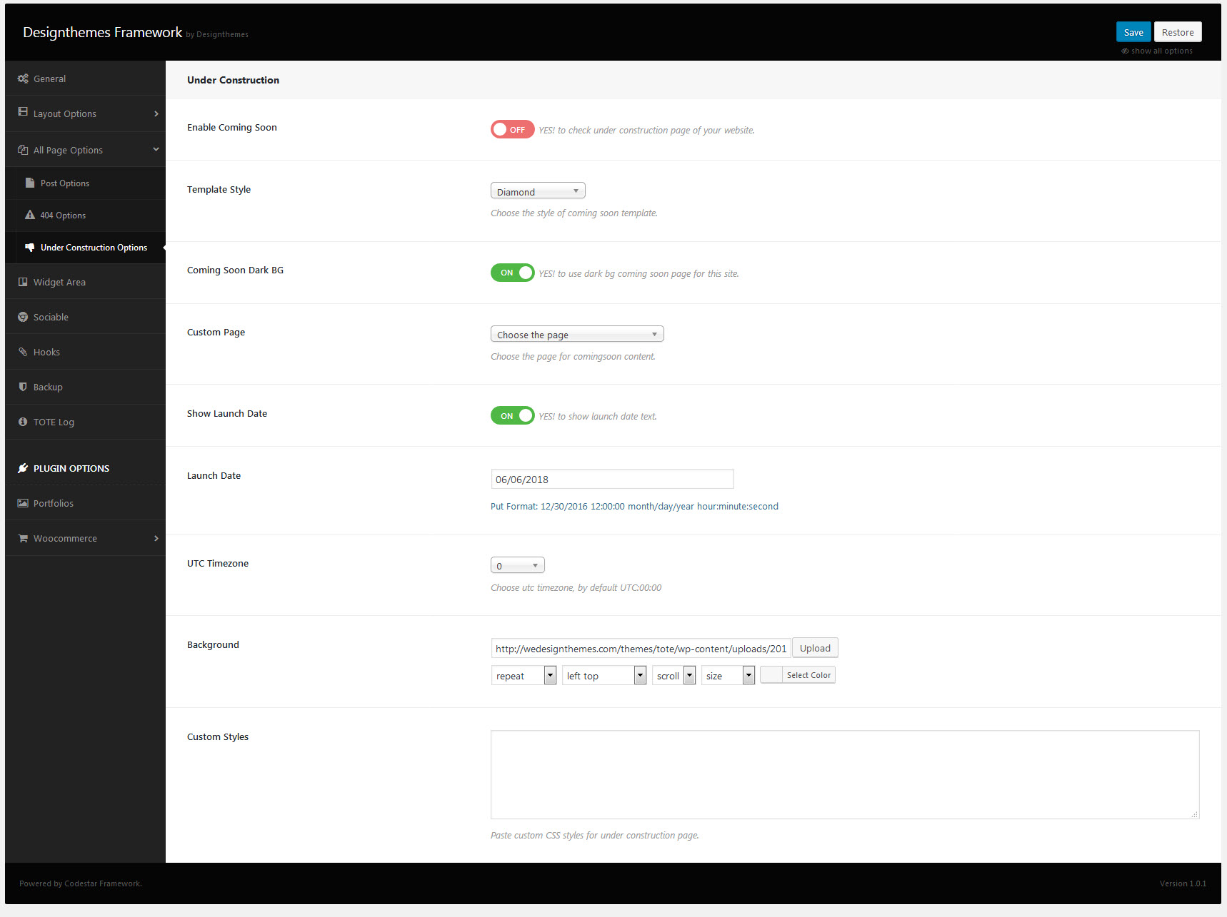 All Page Options